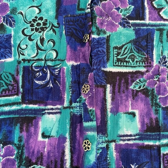 Vintage Shirt Funky 80s Print Collared Short Sleeved Top Light Shoulder Pads - Picture 7 of 9